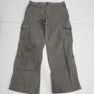 Y2K Cargo Pants Women Small Petite Green Twill Utility Pockets Straight Leg Zip